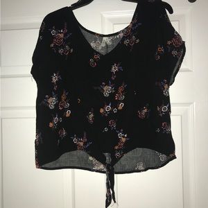 Cut-Sleeve Tie Front Shirt